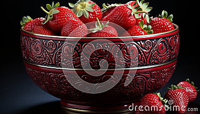 Strawberry fruit bowl, ripe and fresh, healthy gourmet dessert generated by AI Stock Photo