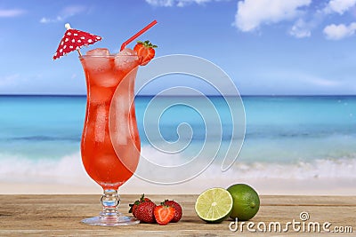 Strawberry fruit cocktail on the beach Stock Photo