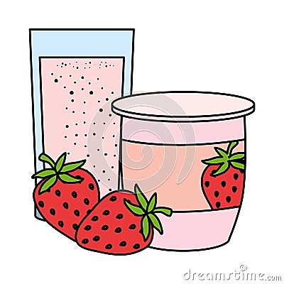 strawberry fruit yogurt fresh with glass Cartoon Illustration