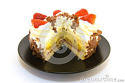 Strawberry Gateau with Slice Removed Stock Photo