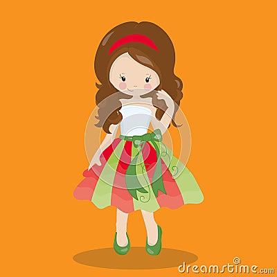 strawberry girl skirt ribbon 08 (1 Vector Illustration