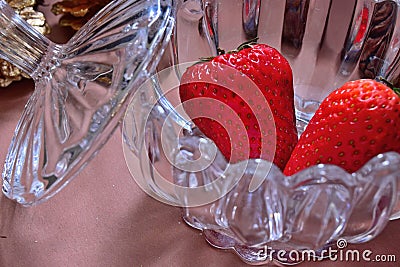 Strawberry glass bowl gift xmas decoration Stock Photo