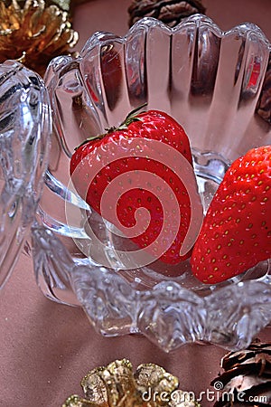 Strawberry glass bowl gift xmas decoration Stock Photo