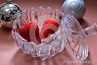 Strawberry glass bowl gift xmas decoration Stock Photo