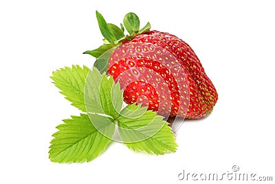 Strawberry with green leaf isolated on white background. Healthy food Stock Photo