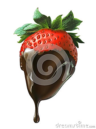 Strawberry half covered by liquid chocolate dripping. Stock Photo