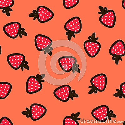 Strawberry Hand Draw Seamless Cute Pattern. Summer Bright endless Background Vector Illustration