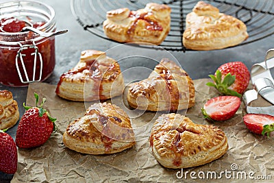 Strawberry hand pies heart shaped Stock Photo