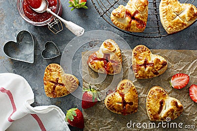 Strawberry hand pies heart shaped Stock Photo