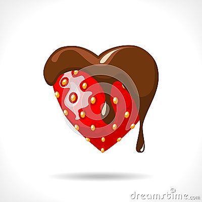 Strawberry heart with chocolate Vector Illustration