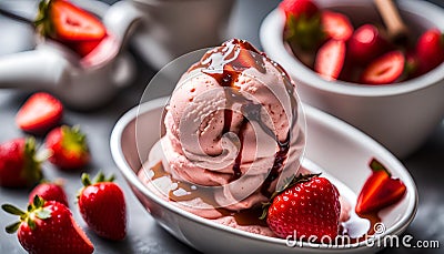 Strawberry Honey Balsamic With Black Pepper Ice Cream Stock Photo