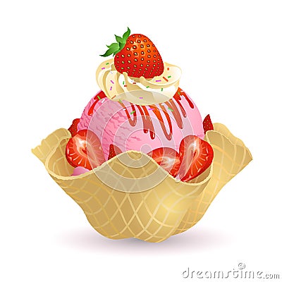 Strawberry Ice cream Vector Illustration