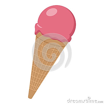 Strawberry Ice Cream Cone Flat Icon Vector Illustration