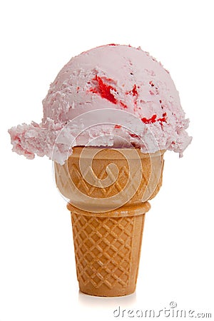 Strawberry ice cream cone on white Stock Photo