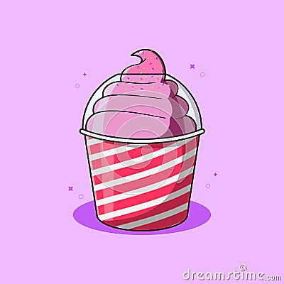Strawberry ice cream cup with colorful cocoa powder Vector Illustration