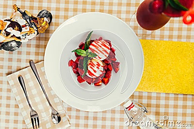 Strawberry ice cream dish with fresh strawberry Stock Photo