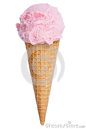 Strawberry ice cream scoop sundae cone icecream ice-cream strawberries summer isolated on white Stock Photo