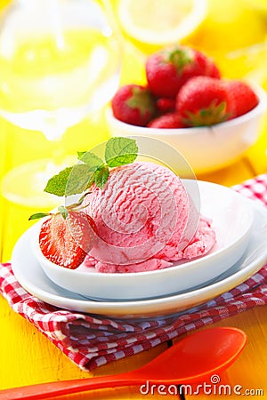 Strawberry icecream for dessert Stock Photo