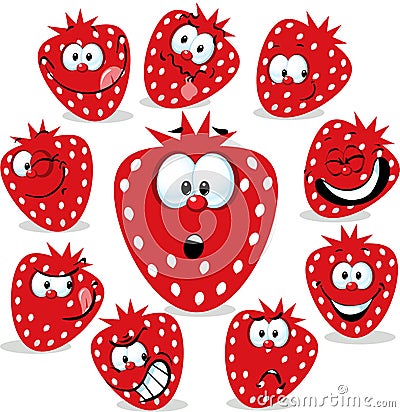 Strawberry icon cartoon with funny faces Vector Illustration