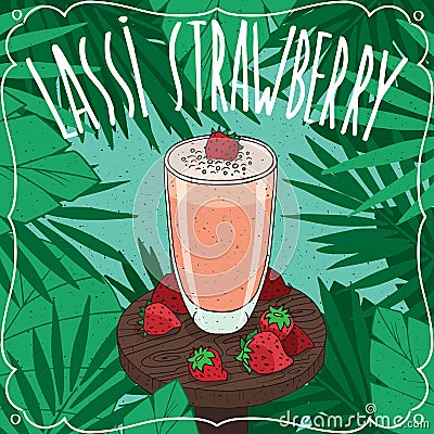 Strawberry Indian drink Lassi with fresh juice Vector Illustration