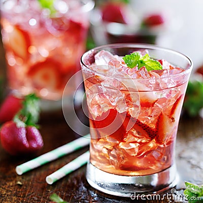 Strawberry inspired cocktail shot close up Stock Photo