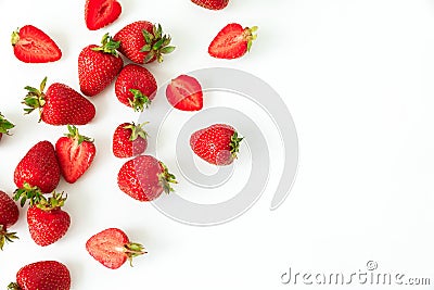 Strawberry isolated on white background. Flat lay. Top view. Summer sweet summer berries Stock Photo