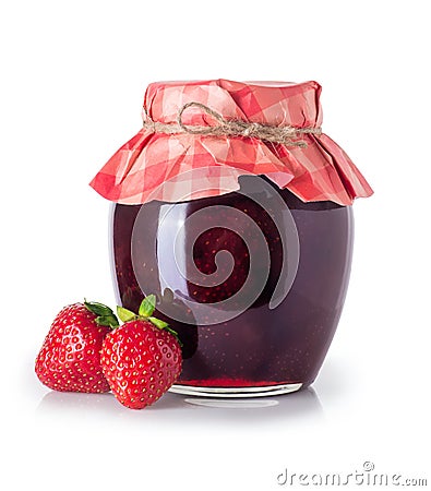 Strawberry jam in jar isolated Stock Photo
