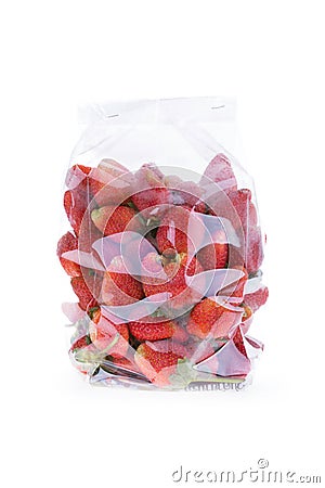Strawberry juicy fruit in plastic bag packaging Stock Photo