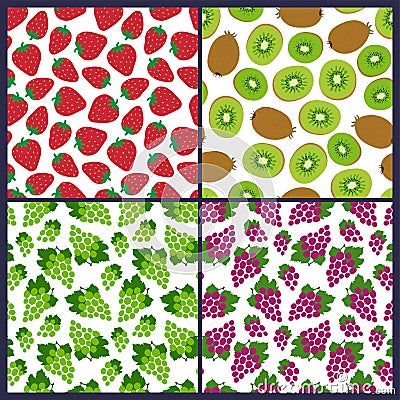 Strawberry, kiwi, grapes seamless pattern. Berries and fruits. Fashion design. Food print for dress, skirt Vector Illustration