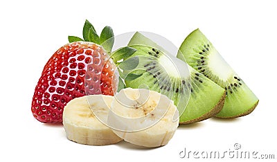 Strawberry kiwi quarter 2 piece banana isolated on white background Stock Photo