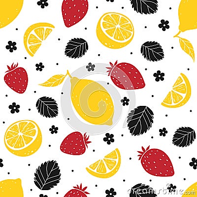 Strawberry and lemon seamless pattern isolated on white background. Vector illustration Vector Illustration