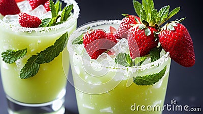 Strawberry Lime Daiquiri with Crushed Ice.AI Generated Stock Photo