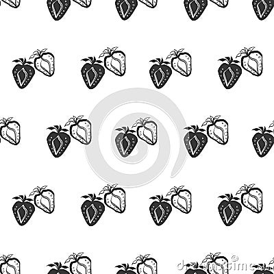 Strawberry linocut seamless vector pattern background. Stencil style hand drawn rows of berries on white backdrop Vector Illustration