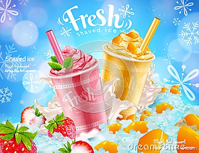 Strawberry and mango shaved ice Vector Illustration