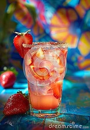 Strawberry margarita juice in a glass, tasty mexican dish image Stock Photo