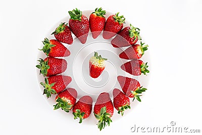 Strawberry menu. Plate with strawberries isolated on white background. Stock Photo