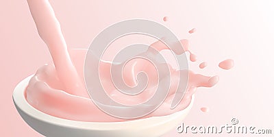 Strawberry milk pour on a bowl Vector Illustration