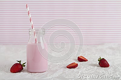 Strawberry milk in retro bottle with text space Stock Photo