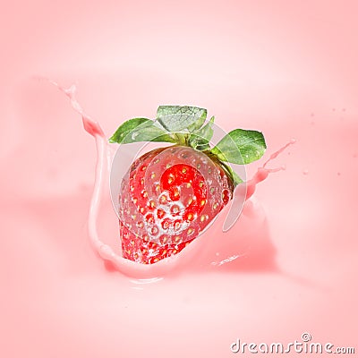 Strawberry milk or yogurt splash. Stock Photo