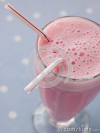 Strawberry Milkshake With Straws Stock Photo