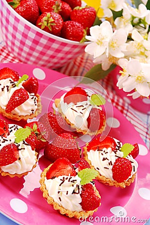 Strawberry mini tartlets Stock Photo