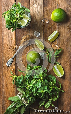 Strawberry mojito summer cocktails with mint and lime in glasses Stock Photo