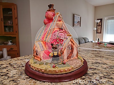 Strawberry night light house with bear Stock Photo