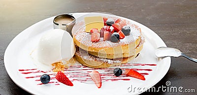 Strawberry pancake on white plate Stock Photo