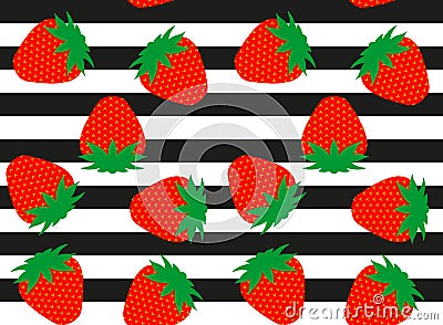 Strawberry pattern. Seamless striped background with drawn berry. Red fruit. Flat cartoon style Vector Illustration