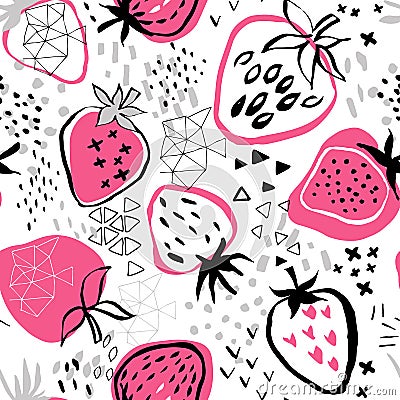 Strawberry pattern on white background and abstract background. Stock Photo