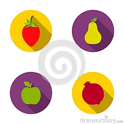 Strawberry, pear, apple, pomegranate.Fruits set collection icons in flat style vector symbol stock illustration web. Vector Illustration