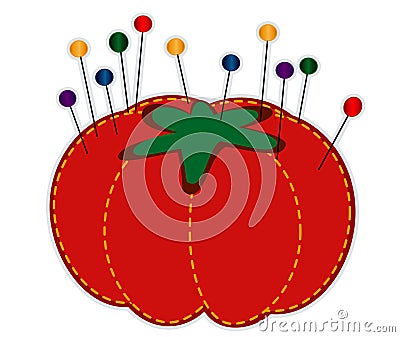 Strawberry Pincushion with Glass Straight Pins Vector Illustration