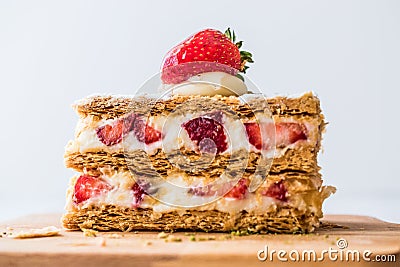 Strawberry puff mille-feuille with strawberry Stock Photo