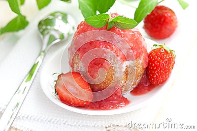 Strawberry quark ball dessert Stock Photo